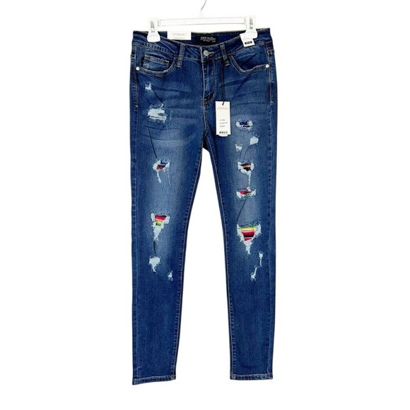 NEW Judy Blue Skinny Fit Jeans Womens Size 29 Mid Rise Patchwork - Picture 1 of 11